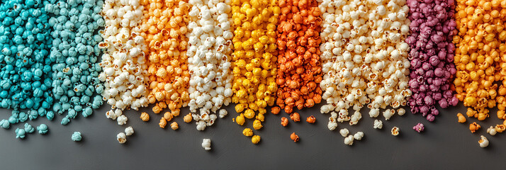 close up of colorful popcorn with a variety of flavours