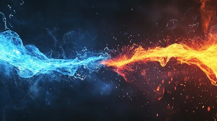 a vibrant clash of fire and water creating a dynamic visual contrast in an abstract artistic represe