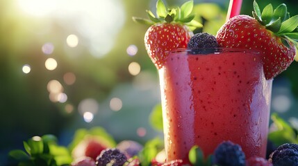 Wall Mural - Strawberry Smoothie on a Sunny Day