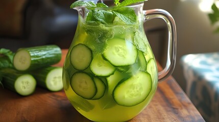 Canvas Print - Refreshing Cucumber and Mint Infused Water