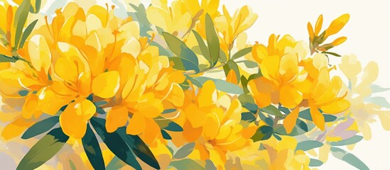 Wall Mural - Painting of vibrant yellow Ixora flowers against a white backdrop