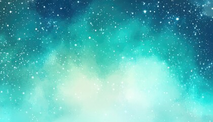 Canvas Print - turquoise vibrant and soft gradient backdrop featuring stars and stardust effects in a dreamy illust