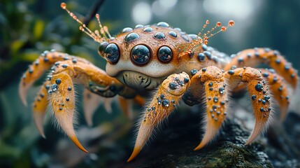 Wall Mural - fantastic creature: close-up of a detailed spider with multiple eyes