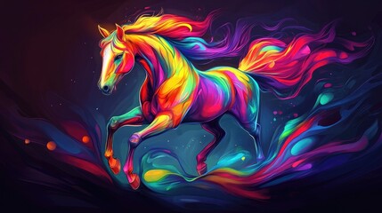 Vibrant fantasy horse illustration Hand drawn sketch art style in a 2D cartoon format