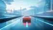 © Johannes - Futuristic road designed for intelligent self-driving cars, with an Artificial Intelligence system that detects objects and corrects wrong car lanes, concept of future vehicle safety and accident red
