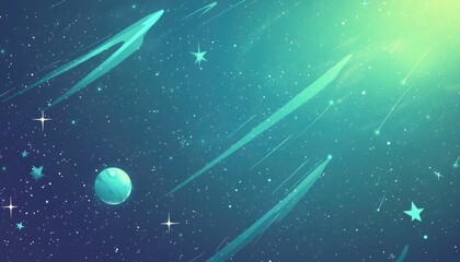 light blue and green 2d cartoon design featuring cosmic stars vibrant illustration showcasing bright