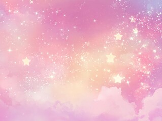 Wall Mural - Pastel pink sky background with cute glitter wallpaper featuring stars Dreamy fantasy princess backdrop with bokeh effect in a 2D cartoon style illustration