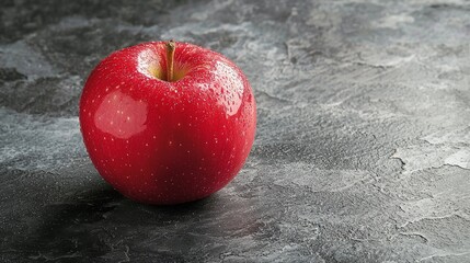 Vivid Red Apple on Gray Stone Table with Reflective Glossy Skin creating Contrast ::5