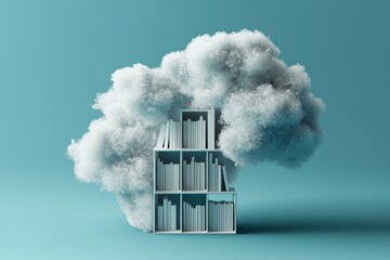 In this illustration, we are featuring a cartoon style 3D rendering of a cloud closet, illustrating a cloud storage service that is isolated on a flat background with copy space.