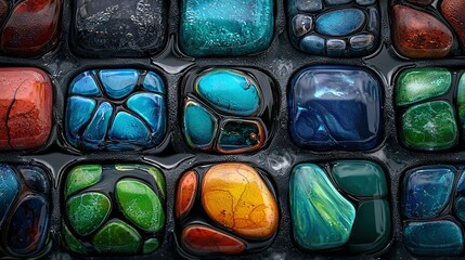 Wall Mural -   A close-up of colorful glass with water droplets on the surface