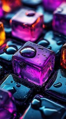 Poster -   A photo of colorful ice cubes with water on top and bottom