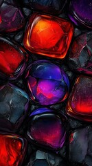 Wall Mural -   A photo of close-up red and purple rocks surrounded by water droplets