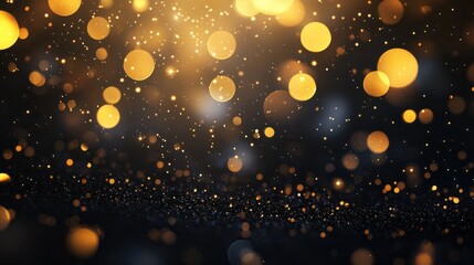 Wall Mural - abstract festive dark background with gold glitter and bokeh. new year, birthday, holidays celebrati