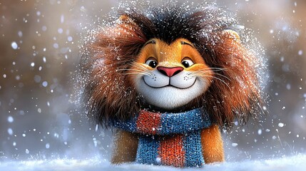 Canvas Print -   Close-up of a stuffed animal in a scarf on its neck with snowfall surrounding it