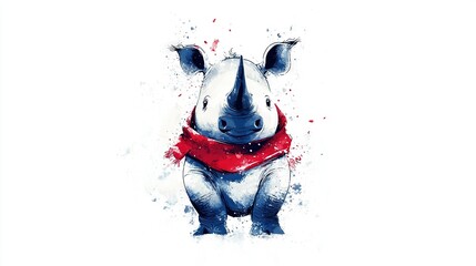 Wall Mural -   Rhino drawing with red scarf and bandana