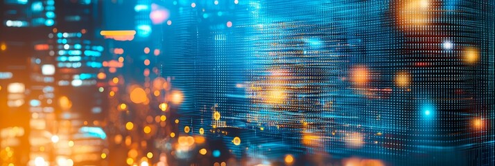 Technological background in dark blue and red-orange tones, concept of digitalization, high technology, databases