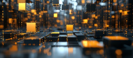 For a futuristic technology themed design concept, blurred bokeh is paired with binary code and circuitry