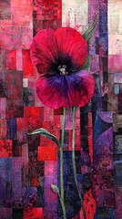 Wall Mural -   Red-flower-centered-purple-green-stem-background