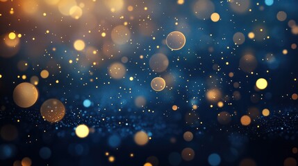 Wall Mural - christmas golden light shine particles bokeh on navy blue background, background, abstract backgroun