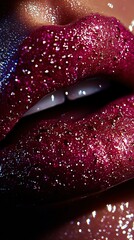 Poster -   Close-up portrait of a person's face with glitter on their lips