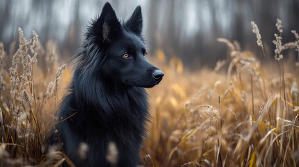 Poster - Black German Shepherd Dog in a Field of Grass