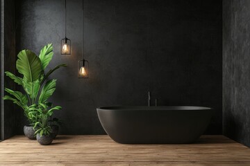 Wall Mural - stock of luxury black wood bathroom furniture interior light for home.