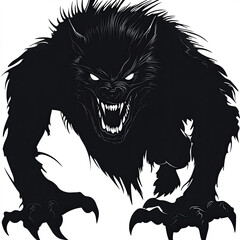 Wall Mural - Werewolf Silhouette, Illustration Isolated On White Background