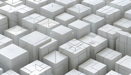 Sticker - abstract seamless pattern of white three-dimensional geometric cubes creating a modern box design