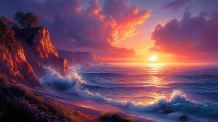 Wall Mural - Sunset on a Rocky Coastline