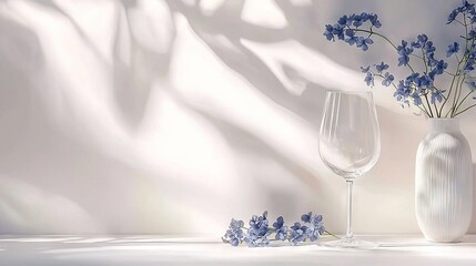 Wall Mural -   A white vase holding blue flowers sits beside a tall white vase filled with blue flowers on a table