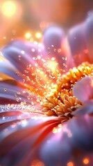 Wall Mural -   A close-up of a flower with numerous water droplets emerging from the center