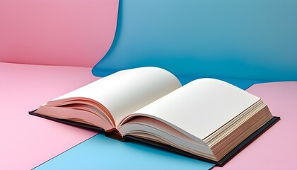 Canvas Print - Pastel Book Open on Pink and Blue Background Offering a Colorful Canvas for Creativity and Inspiration