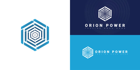 Wall Mural - Modern hexagon vector initial letter OP or PO logo in blue color isolated on multiple background colors. The logo is suitable for AI technology company logo design inspiration templates.