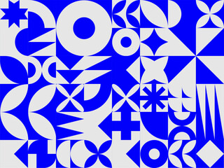 Wall Mural - geometric blue and white pattern print background, bauhaus shapes pattern,monochrome bauhaus neo bru