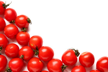 Poster - Many fresh cherry tomatoes on white background