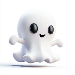 Cute cartoon ghost with a shocked expression, great for Halloween designs, decorations, and playful designs. Transparent background.