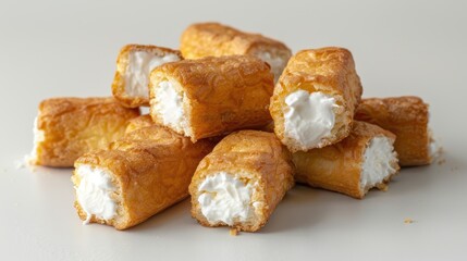 Wall Mural - A stack of white and yellow pastries with a hole in the middle