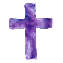 A simple, elegant purple cross that represents faith, spirituality, and hope - perfect for religious and artistic contexts. Watercolor background with transparent background.