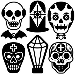 Wall Mural - Halloween colorful skull clip art icon set vector illustration