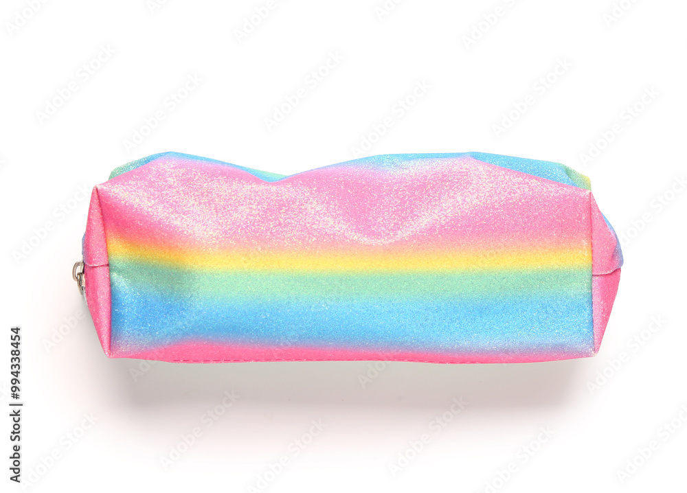 Colorful pencil case on white background