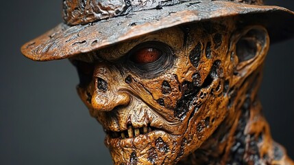 Canvas Print - Close Up Portrait of a Creepy, Decaying Creature with a Hat