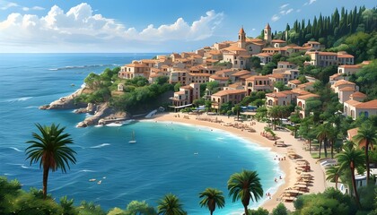 Wall Mural - Charming Albir Resort Town Overlooking the Mediterranean Sea and Beautiful Beach景