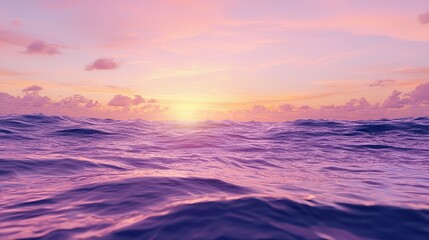 Poster - The ocean is calm and the sky is a beautiful pink color. The sun is setting, casting a warm glow over the water