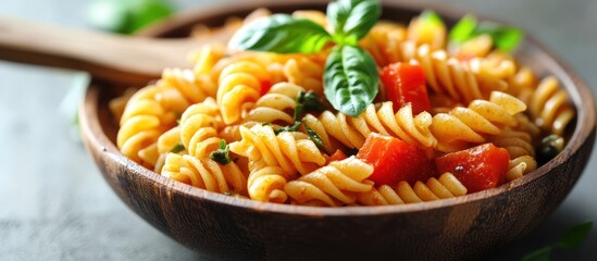 Wall Mural - Closeup of Delicious Pasta with Basil