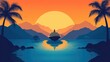 © Brian - Vibrant vector illustration of solo travel adventures featuring a cruise ship silhouette, palm trees, and mountains in a blue and orange color scheme. Minimalist, professional design.