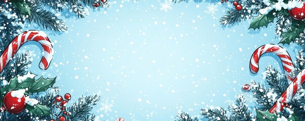 Festive comic-style Christmas background with candy canes and snowflakes, creating a dynamic holiday atmosphere