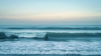 Wall Mural - Minimalist ocean scene with gentle waves and a distant horizon