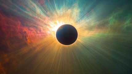 Poster - Serene view of a solar eclipse with colorful rays of light