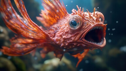 Wall Mural - Close-Up of a Fierce Underwater Creature with Sharp Teeth