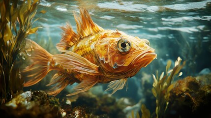 Wall Mural - Stunning Underwater Photography of a Golden Fish